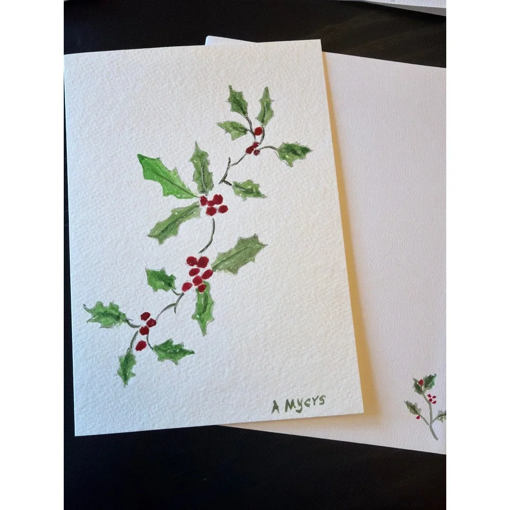 Handmade‎ Watercolor Christmas Cards Set of 5 with Envelopes